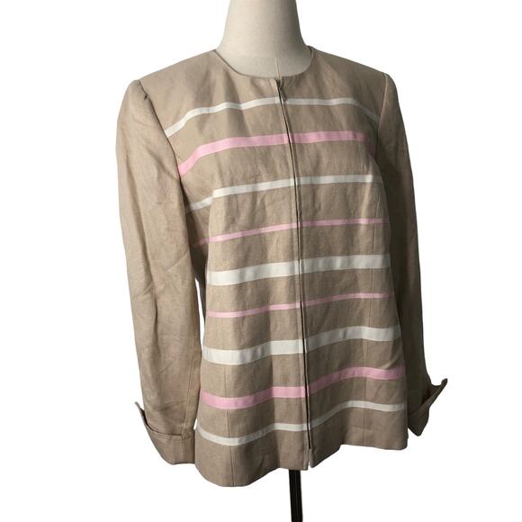 Mary McFadden Vintage Jacket Beige Pink Linen Blend Zip Front Size 10 - Picture 10 of 12